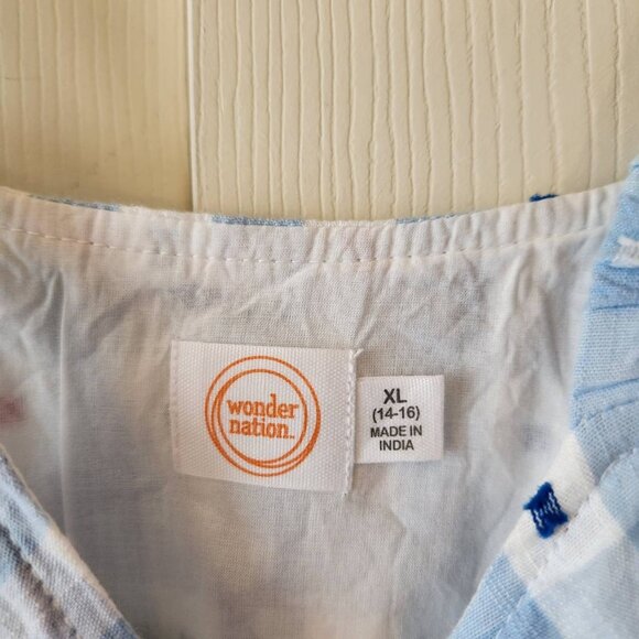 Girls Wonder Nation Americana Woven Dress XL (14-16) Blue/White/Red Checkered - Picture 5 of 10